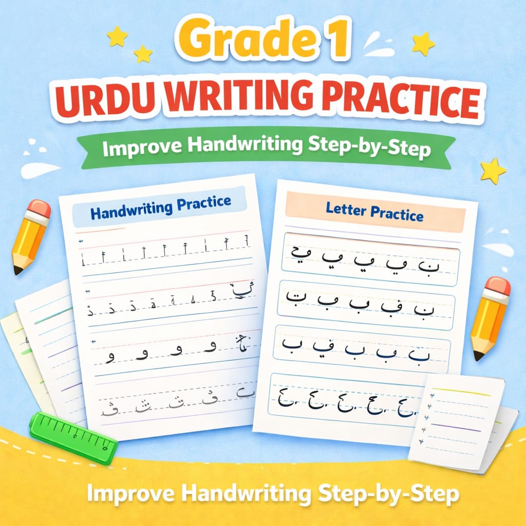 Grade 1 Mega Learning Bundle – 100+ Printable Worksheets (Math, English, Urdu & Science)