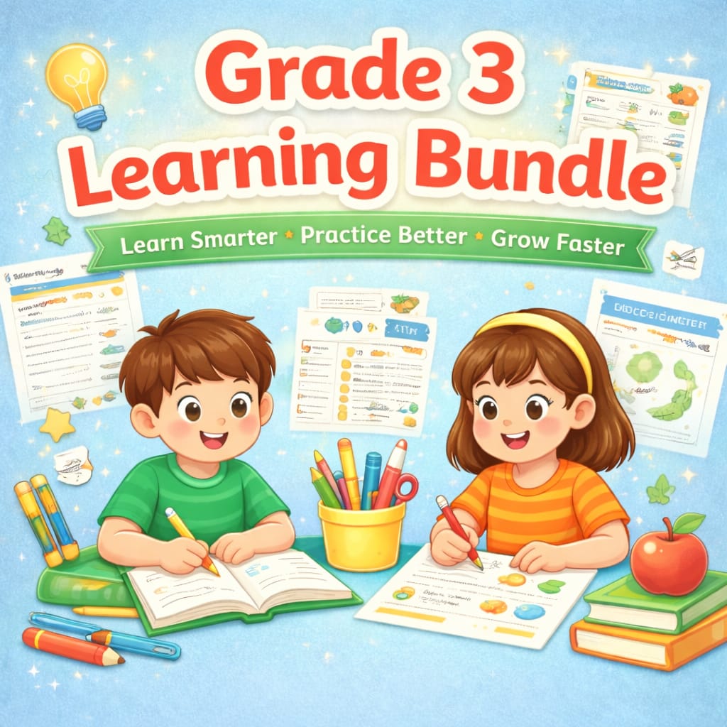 Grade 3 Complete Learning Worksheets Bundle | English, Math, Science, Urdu & More
